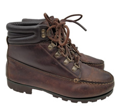 HH Brown HHB Womens Hiking Boots 7.5 Brown Leather Laces Moc Toe - £31.15 GBP