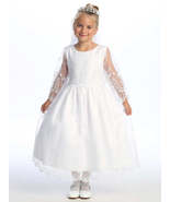 Girls White First Communion Dress w/ Corded Embroidered Tulle &amp; Cross De... - £124.01 GBP