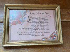 Vintage Small Art Deco Roses Flowers SOME ONE LIKE YOU Saying Print in Gilt Wood - $11.29