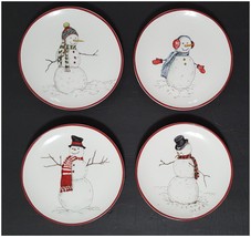 NEW Williams Sonoma Set of 4 Snowman Mixed Appetizer Plates 6 1/2" Stoneware - £109.45 GBP