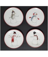 NEW Williams Sonoma Set of 4 Snowman Mixed Appetizer Plates 6 1/2&quot; Stone... - £110.16 GBP