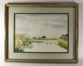 Original Watercolor Tranquil Lake &amp; Waterfowl Setting Beautifully Done Framed - £35.85 GBP