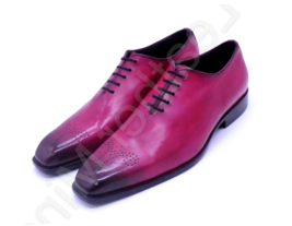 Handmade Men&#39;s Burgundy Patina Leather Whole Cut Oxford Dress Shoes For Men - $145.34