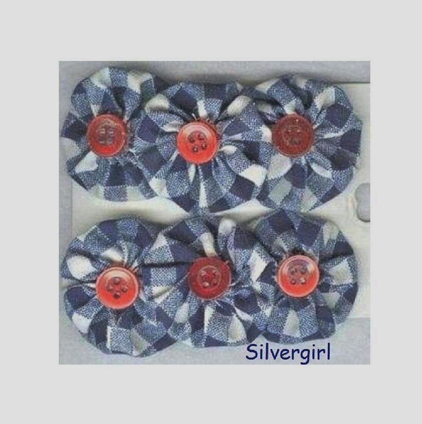 2 Pairs Navy Blue White Plaid Red Button  OR Clear Button Hair Clips