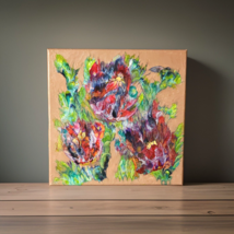 Painting Abstract  14&quot; x 14&quot; Original Acrylic Fluid Art on Canvas TRIO OF BLOOMS - £30.66 GBP