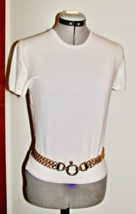 VINTAGE DOUBLE CHAIN GOLD-TONE BELT w/ OVERSIZED SPRING RELEASE CLOSURE ... - $48.51