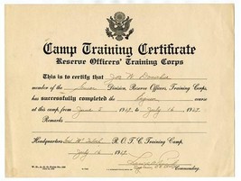 Camp Training Certificate Reserve Officer Training Corps 1929 Fort McInt... - $87.12