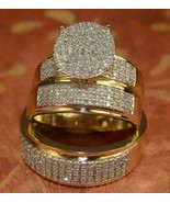 14K Yellow Gold Plated Simulated Diamond His Her Wedding Trio Band Ring Set - $259.77 CAD