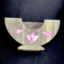 Marble Stone Replacement Coaster Holder Mother Of Pearl Floral Inlay Pink MCM - £7.86 GBP