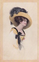 Beautiful Lady In Yellow Hat And Dress Postcard D49 - £2.36 GBP