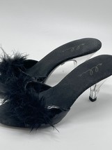 Ellie Women&#39;s Dancer Black Feather Slip On Open Toe Boudoir Clear Heels Size 7 - £15.01 GBP