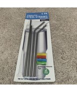 Stainless Steel Straws Eco Friendly 8 Piece Set BPA Free New Silicone Caps - $8.50