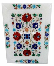 14&quot;x10&quot; White Marble Serving Tray Carnelian Lapis Multi Inlay Floral Gif... - £287.50 GBP