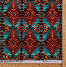 Southwestern Tribal Diamonds Turquoise Brown Cotton Fabric Print BTY D362.21 - £12.05 GBP