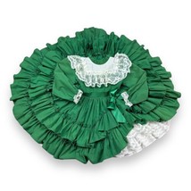 Vtg Kids Avenue Little Girls Party Pageant Lace Ruffle Green White Full ... - £50.11 GBP
