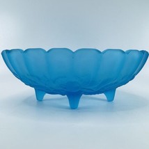 Indiana Glass Blue Satin Frosted Footed Oval Embossed VTG Fruit Bowl - £23.43 GBP