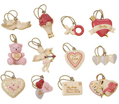 Lenox Be Mine Valentine Mini Ornament Set of 12 Heart Dove Cupid New (No Tree) - £312.35 GBP