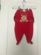 1 Pc Dressed To Drool Baby&#39;s First Christmas Red Footed Pajamas Size 9 Months - $31.04