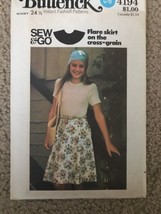 Vintage NEW Butterick Pattern 4194 Sew &amp; Go Flare skirt on Cross Grain S... - £10.27 GBP