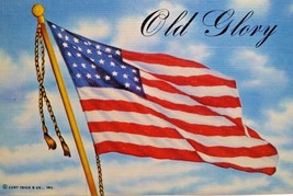 Old Glory Postcard US Flag Patriotic Linen Vintage Curt Teich Red White Blue - $5.85