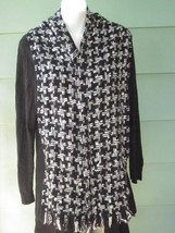 Black and White German Houndstooth Plaid Fringe Scarf 70 x 9 Made in GER... - $14.24