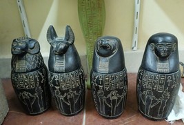 Set Of 4 Ancient Egyptian Canopic Jar Pharaonic Sons Of Horus Statues Decorative - £109.95 GBP