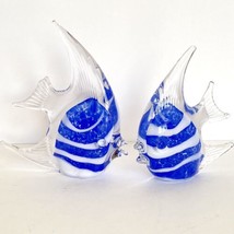 Glass Kissing Fish Sculpture Pair Blue White - £19.62 GBP