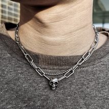 Chain for Men Double Layered Stainless Steel Box Cable Link Charm Choker Necklac - £12.76 GBP