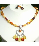  Assorted Amber Beads in Adjustable Pendant Necklace and Earrings Jewelr... - £86.56 GBP