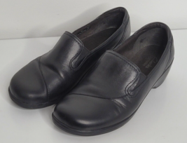 Clarks Shoes Womens 9 Wide Poppy Loafers Slip On 38629 Black Leather Casual - $29.99