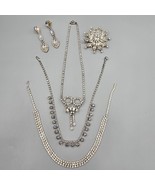 Estate Rhinestone Jewelry Lot Necklaces Brooch Earrings Crystal Prong Se... - $81.76 CAD