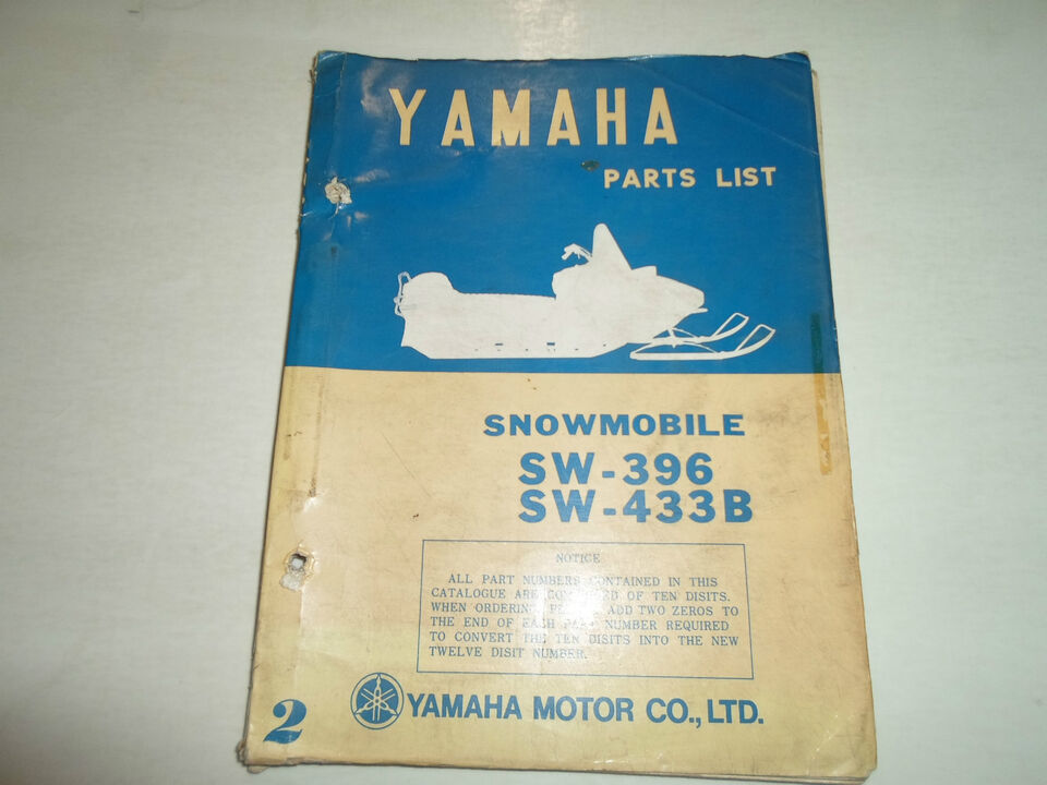 1972 Yamaha Snowmobile Model SW396 SW433B Parts List Manual FACTORY OEM ... - $22.47