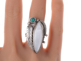 sz7  Vintage Navajo silver - Mother of pearl and turquoise ring - £72.65 GBP