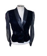 Vintage R&amp;K Evening Black Velvet Sheer Sleeve Tailored Blazer Size 6 Petite - £32.94 GBP
