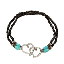 Women&#39;s Double Layer Black Rice Bead Heart Anklet - New - £10.38 GBP