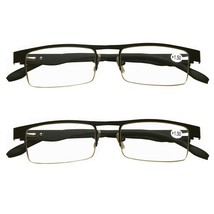 2 Pair Mens Metal Half Frame Rectangle Reading Glasses Spring Hinge Slim Readers - $10.99