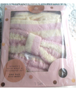 Women&#39;s Bath Wrap &amp; Head Band Set XL Pink White Striped Towel Cotton NWT - $54.92 CAD