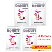 4 Boxes DONUTT Collagen Peptide 4500 mg Vitamin C, E Cherry Drink Mix 60 Sachets - £46.50 GBP