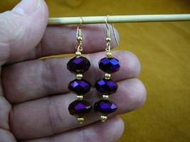 (EE-503-100) faceted Purple Austrian crystal 12x8 mm 3 bead dangle gold earrings - £21.31 GBP
