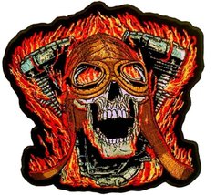 V Twin Skull Pilot Embroidered Iron on Biker mc Patch (8 x 8 inch) - £13.36 GBP