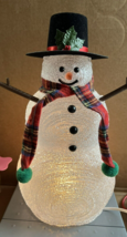 Plug in Light Up Holly Leaf Hat Scarf Snowman Figure13-1/2&quot; tall Large T... - £23.35 GBP