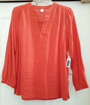 OLD NAVY Shirt Blouse Top Peasant V-Neck Smocked Linen/Rayon Orange Wome... - £18.81 GBP