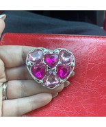 Silver Heart-Shaped Pink Gemstone Brooch - €13,02 EUR