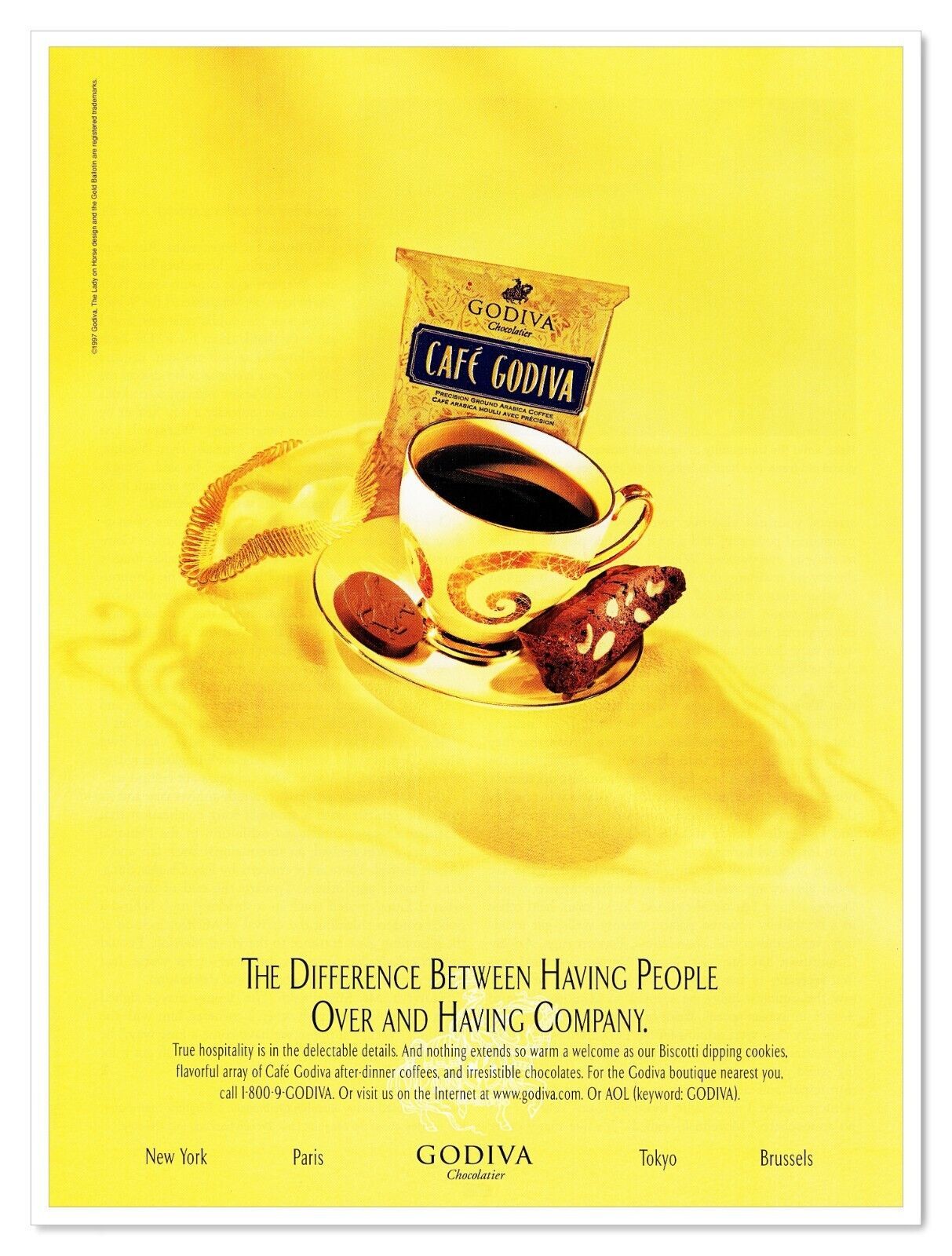 Primary image for Godiva Chocolatier Biscotti Dipping Cookies Vintage 1997 Full-Page Magazine Ad