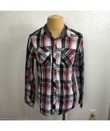BKE Shirt Mens Large Standard Fit Long Sleeve Snap Front Red Black Plaid... - $29.69