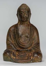Ancien Japonais Style Bronze Assis Méditation Amitabha Statue de Bouddha - - £142.67 GBP