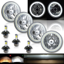 5-3/4&quot; White SMD Halo Angel Eye Crystal Headlight &amp; 6k 4000LM LED Bulb Set of 4 - £263.74 GBP
