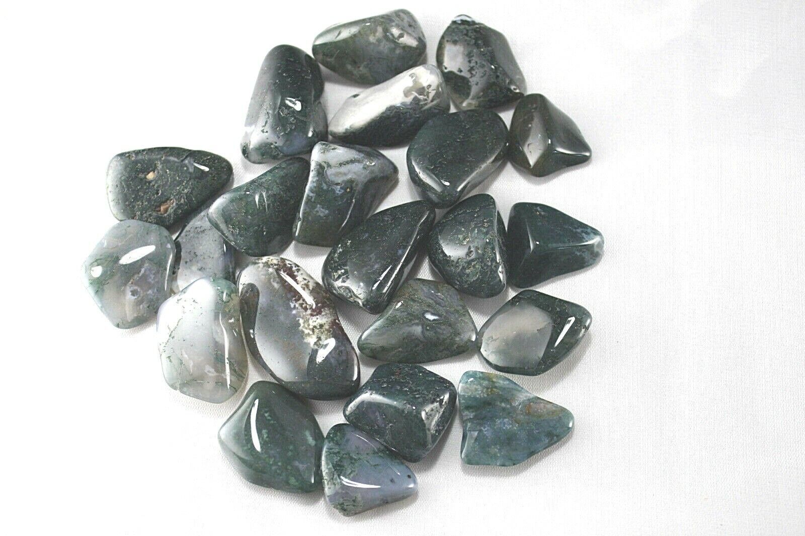 Three Green Moss Agate Tumbled Stones 15-20mm Healing Crystals Nature Sp... - $4.20