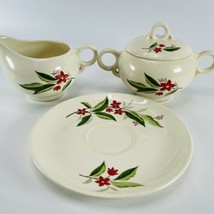 Woodvine By Universal Creamer Sugar Bowl Lid And Saucer Red Star Flower ... - $97.95