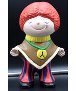 Vtg Ceramic Red Hair Hippie Flower Power Girl Child Peace Poncho Figurine - $735.75 MXN